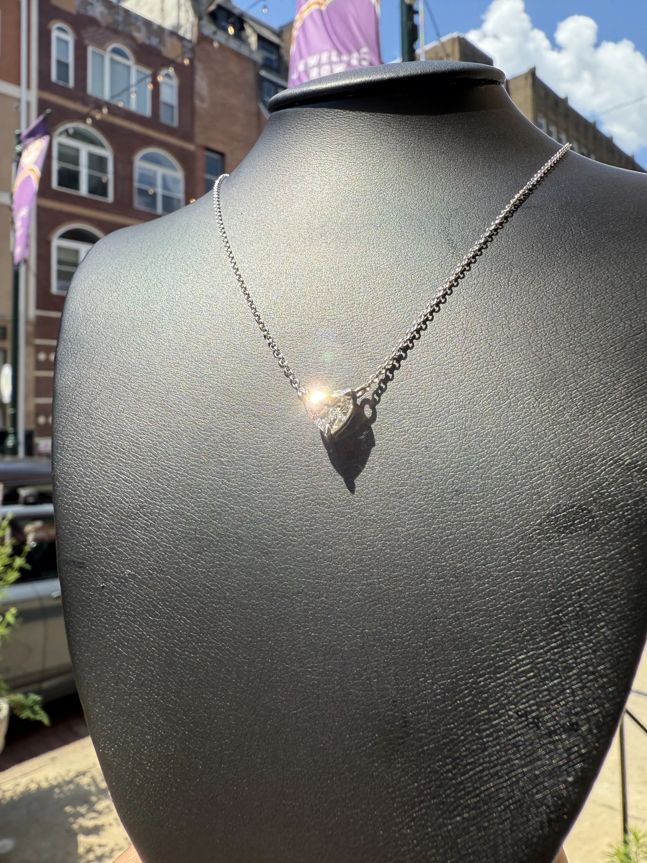 Heart Solitaire Pendant - 14K White Gold