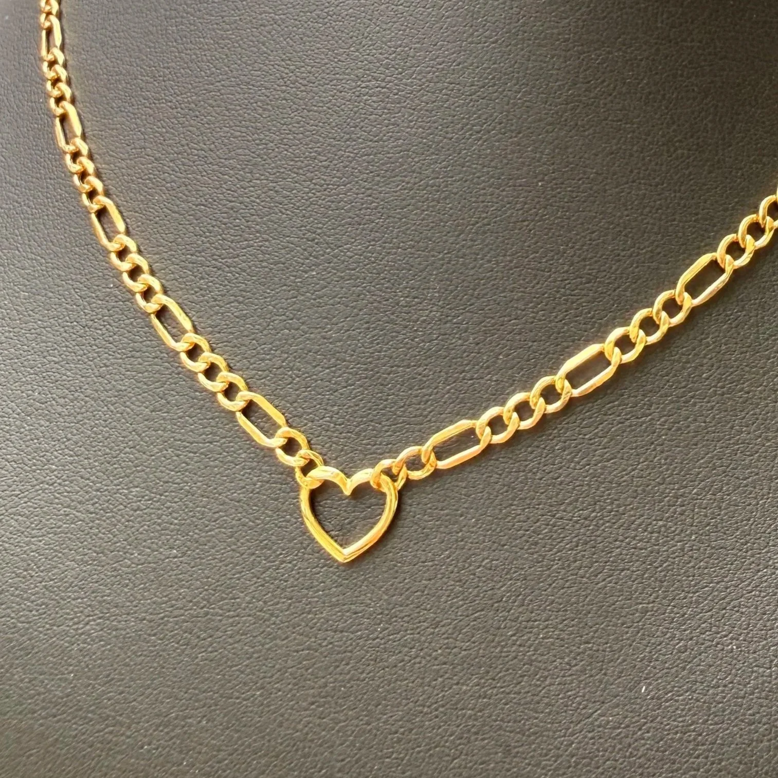 Figaro with Heart Chain - 14K Yellow Gold