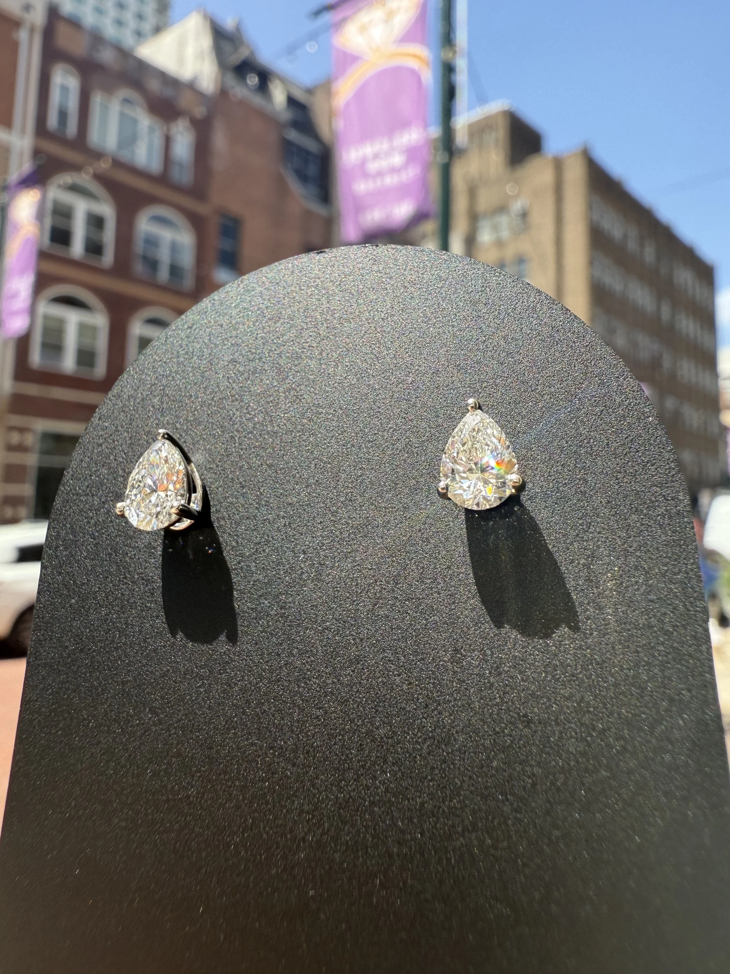 Pear Cut Diamond Studs - 14K White Gold