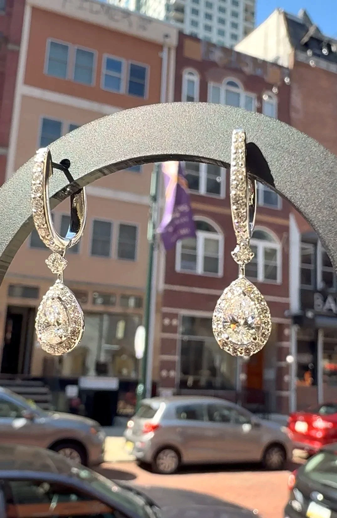 Pear Drop Earrings w/ Halo - 14K White Gold