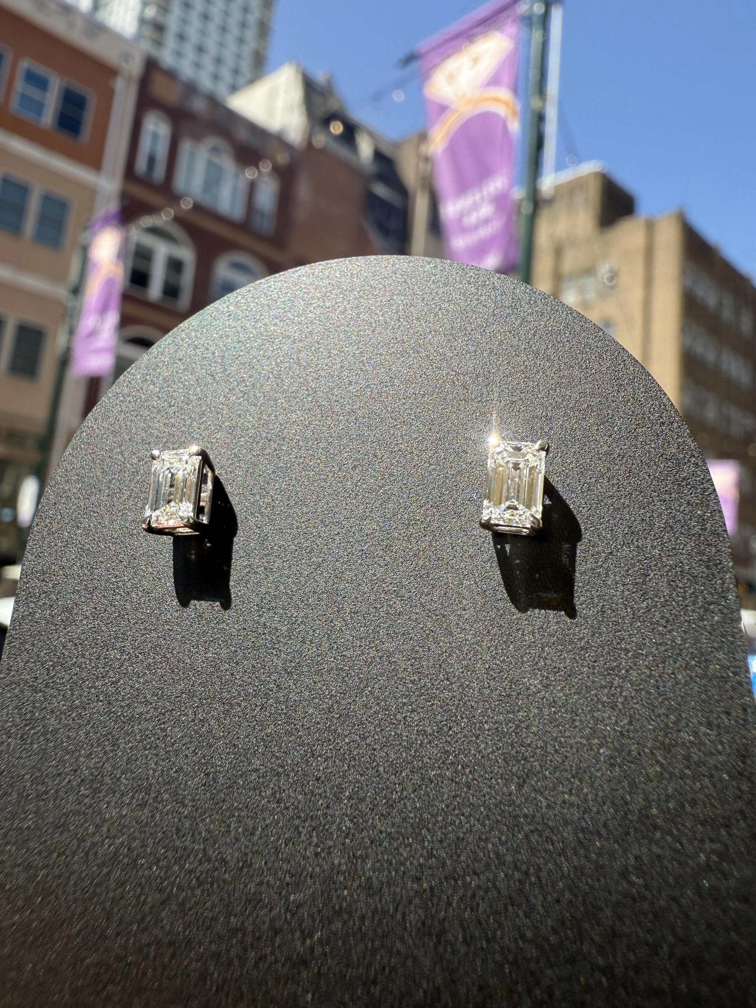 Emerald Cut Diamond Studs - 14K White Gold