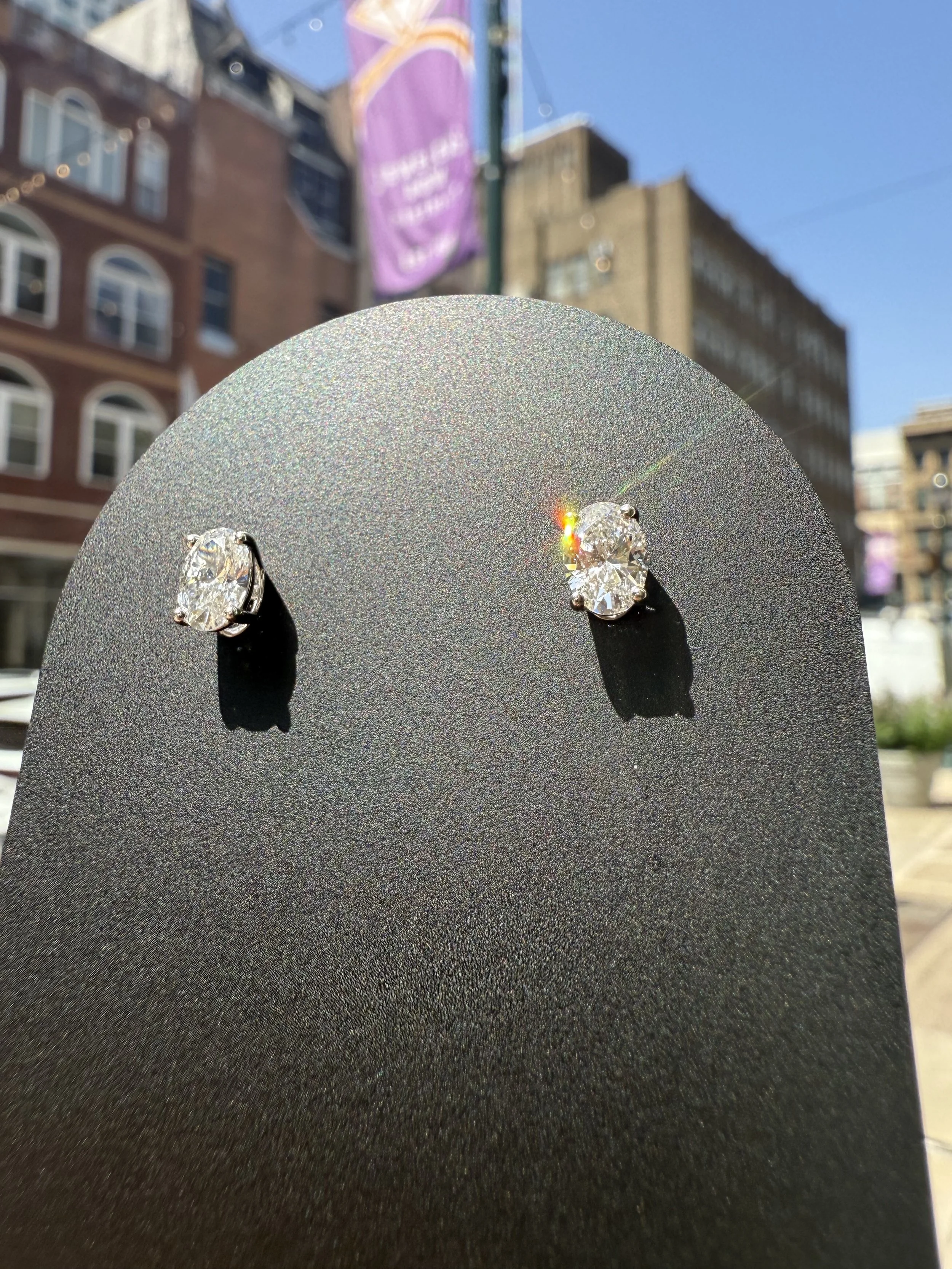 Oval Cut Diamond Studs - 14K White Gold