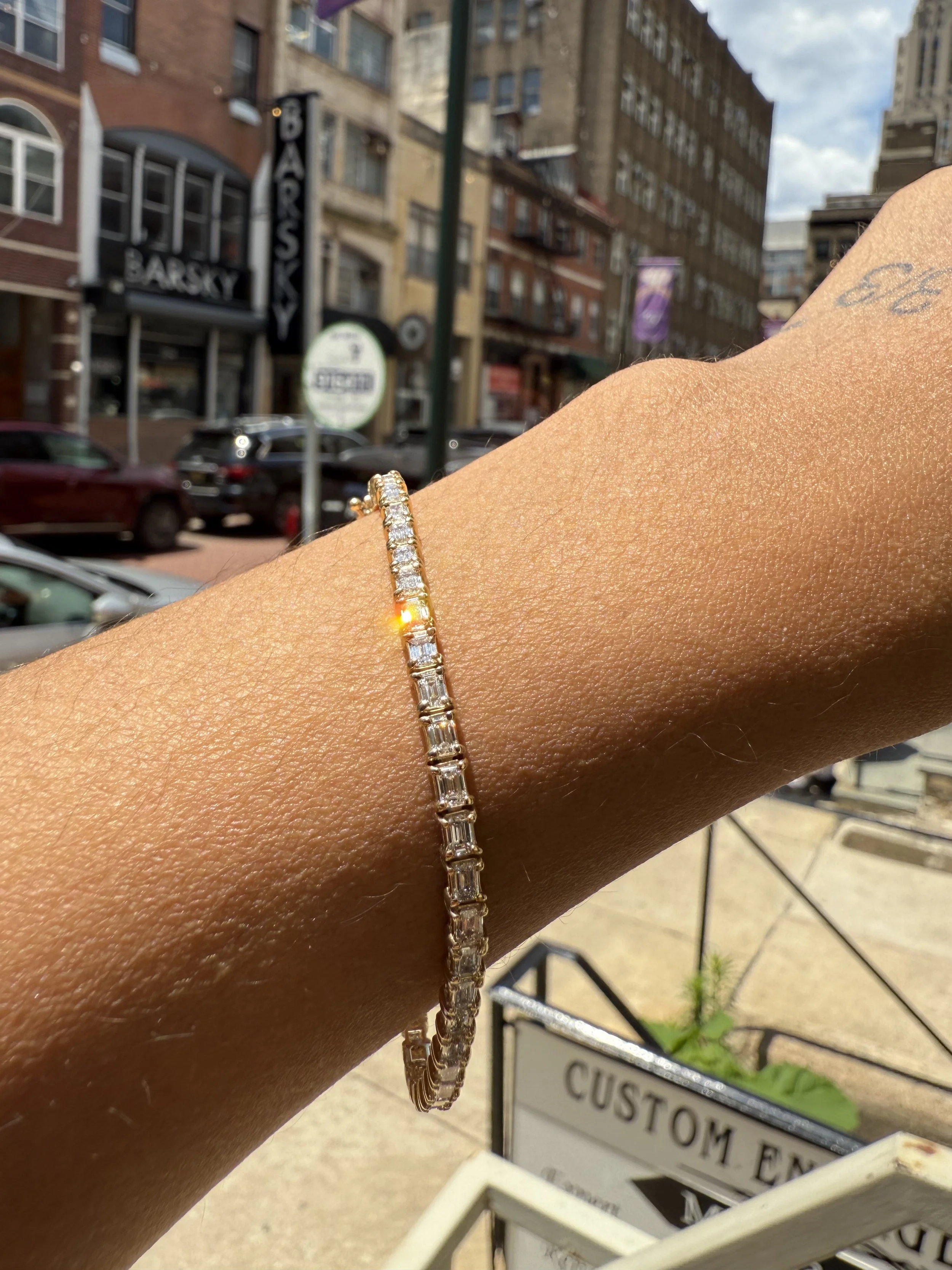 Emerald Cut Tennis Bracelet - 14K Yellow Gold