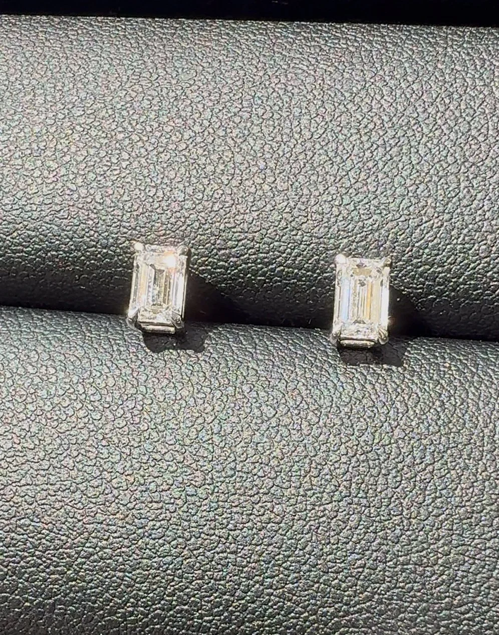 Emerald Cut Diamond Studs - 14K White Gold