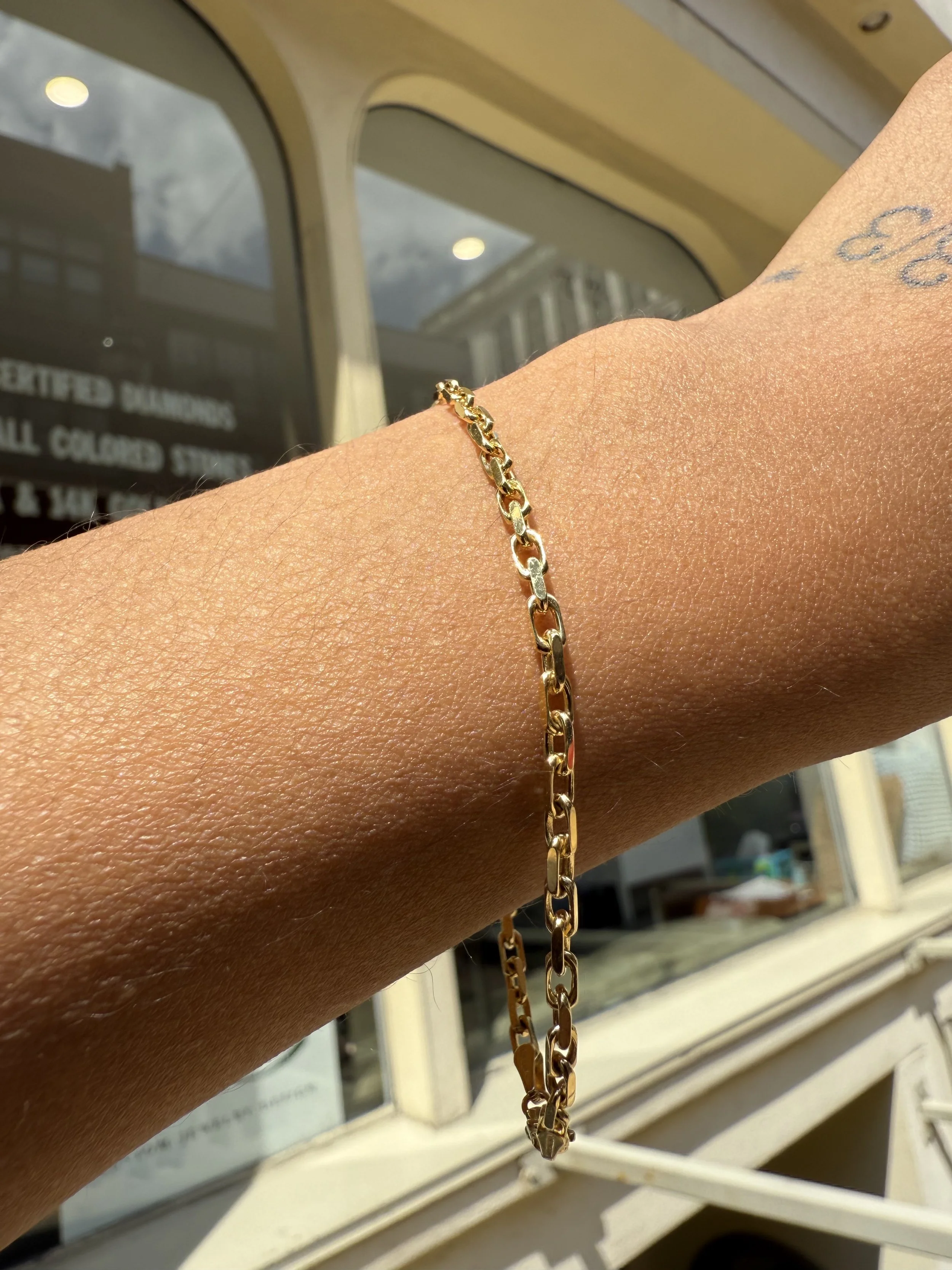 French Cut Cable Chain Bracelet - 14K Yellow Gold