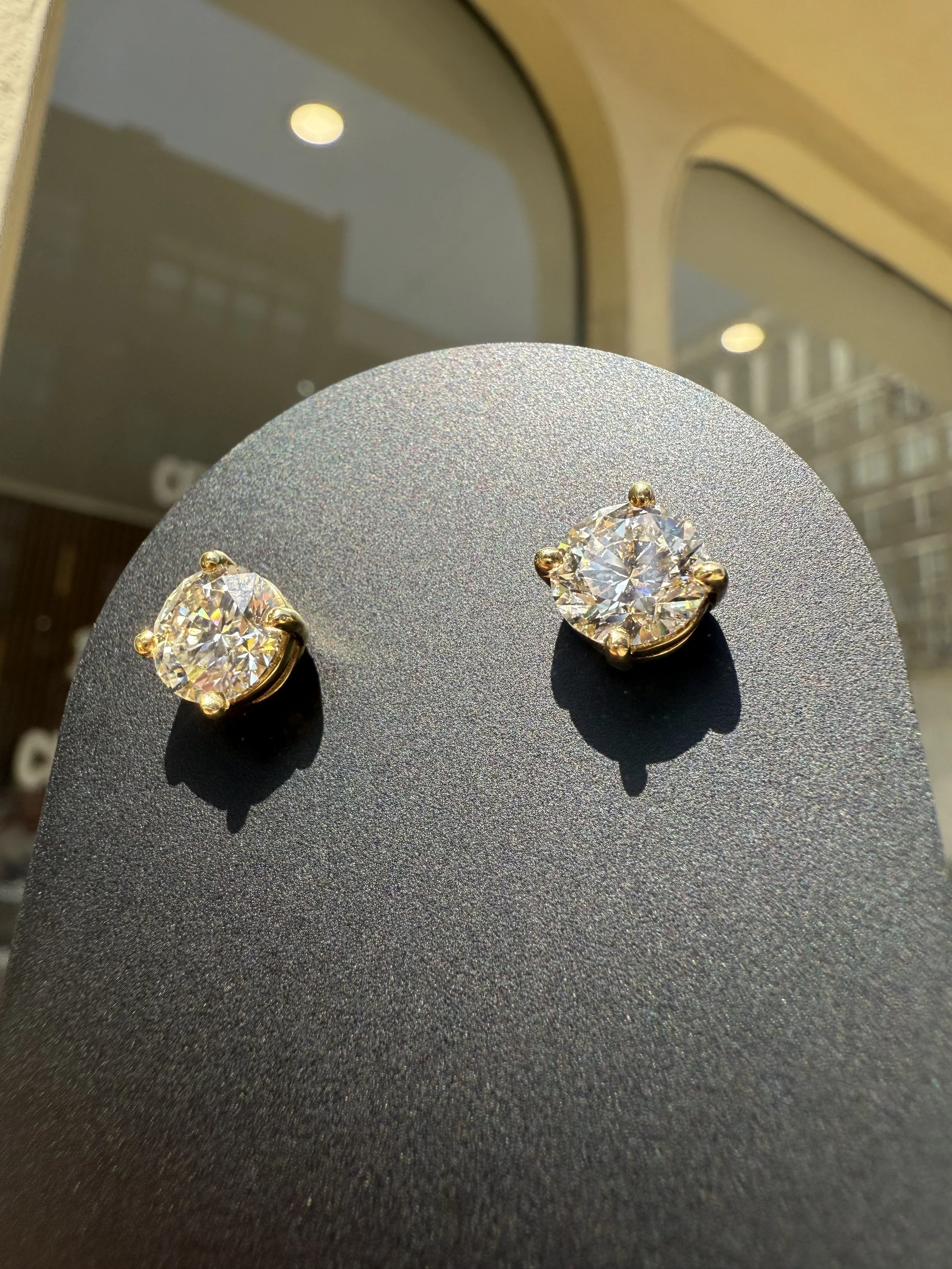 4.04 Carat Diamond Studs - 18K Yellow Gold
