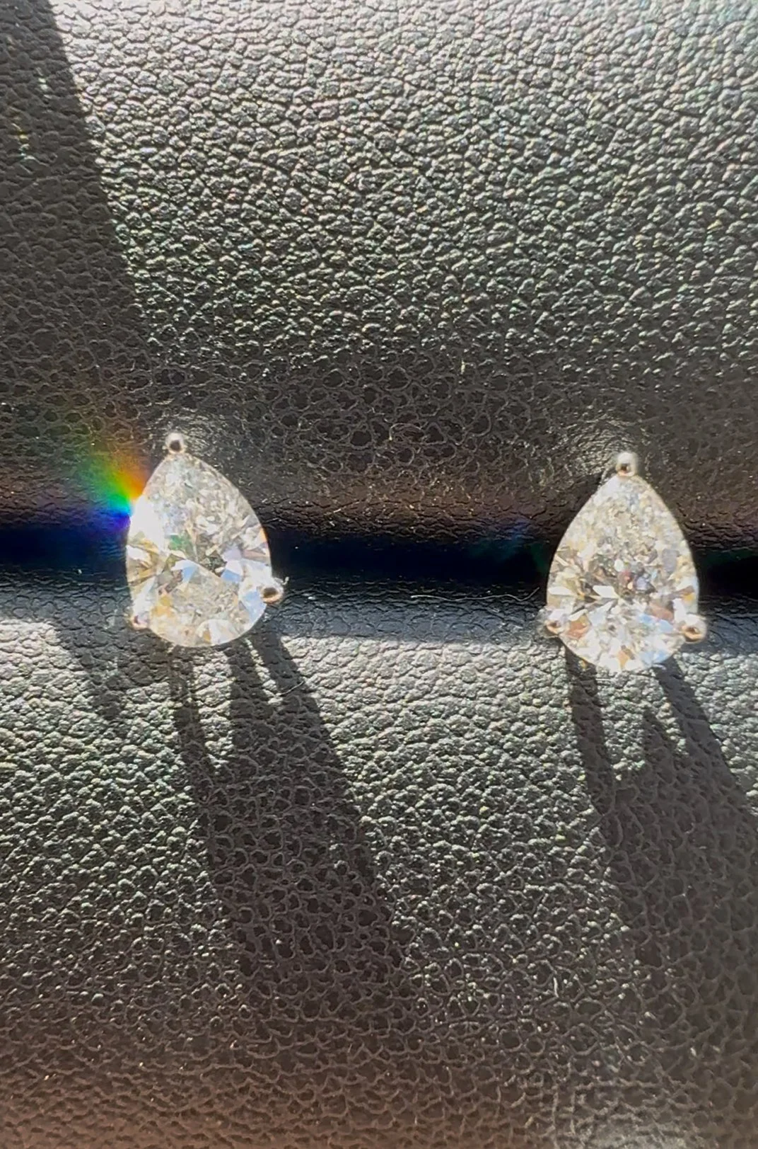 Pear Cut Diamond Studs - 14K White Gold
