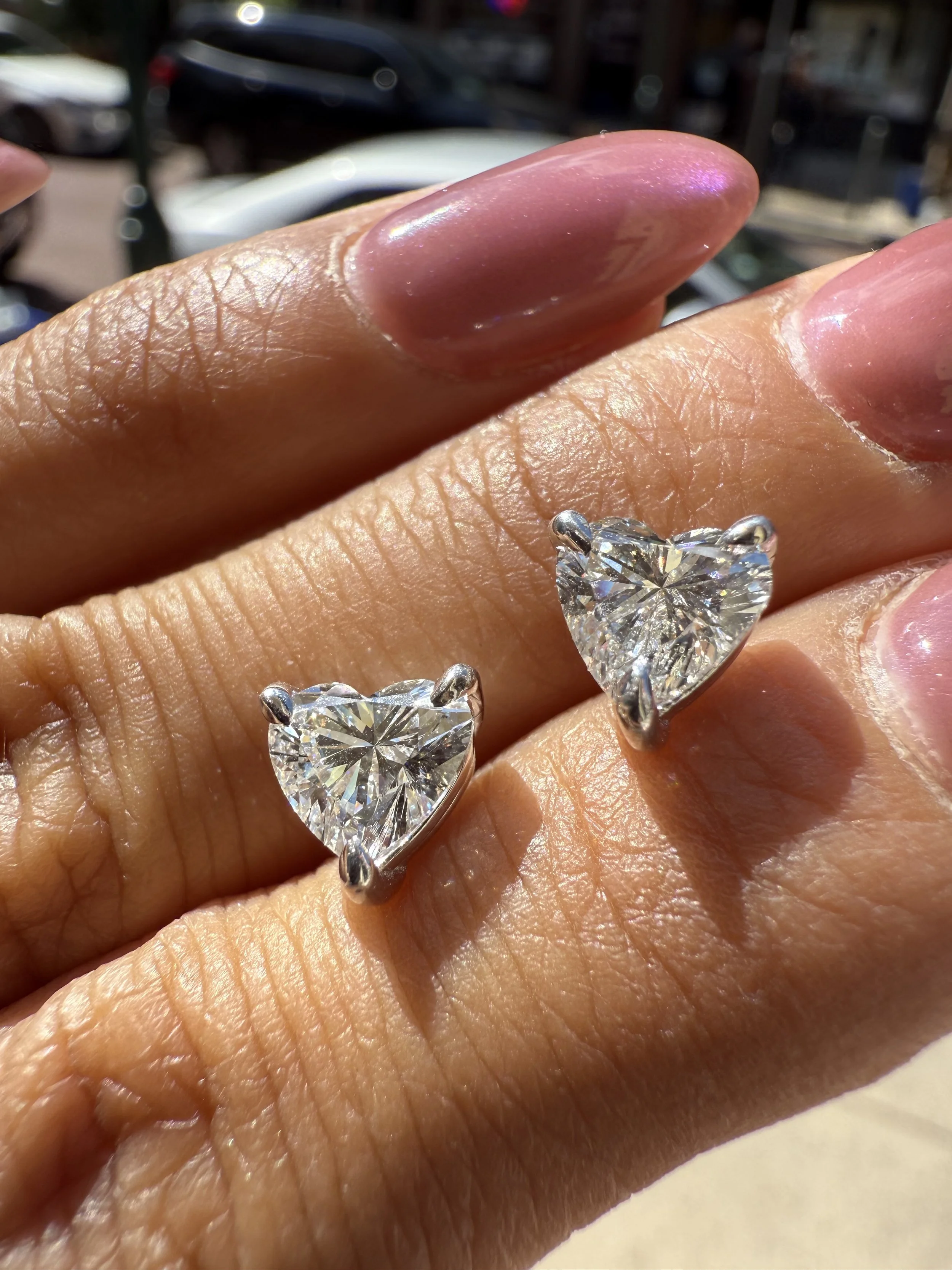 Heart Diamond Studs - 14K White Gold
