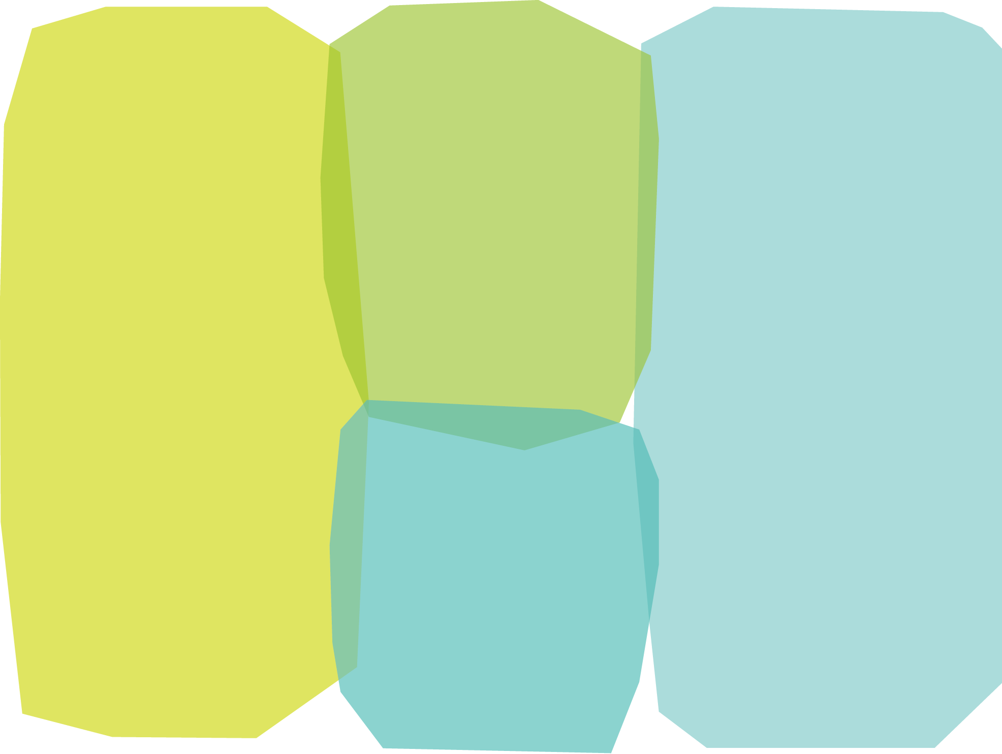 Colorful abstract design with irregularly shaped polygons in shades of yellow, green, and blue.