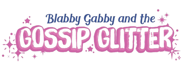 Colorful logo for "Blabby Gabby and the Cosmo Glitter" with pink, purple, and blue text decorated with stars.