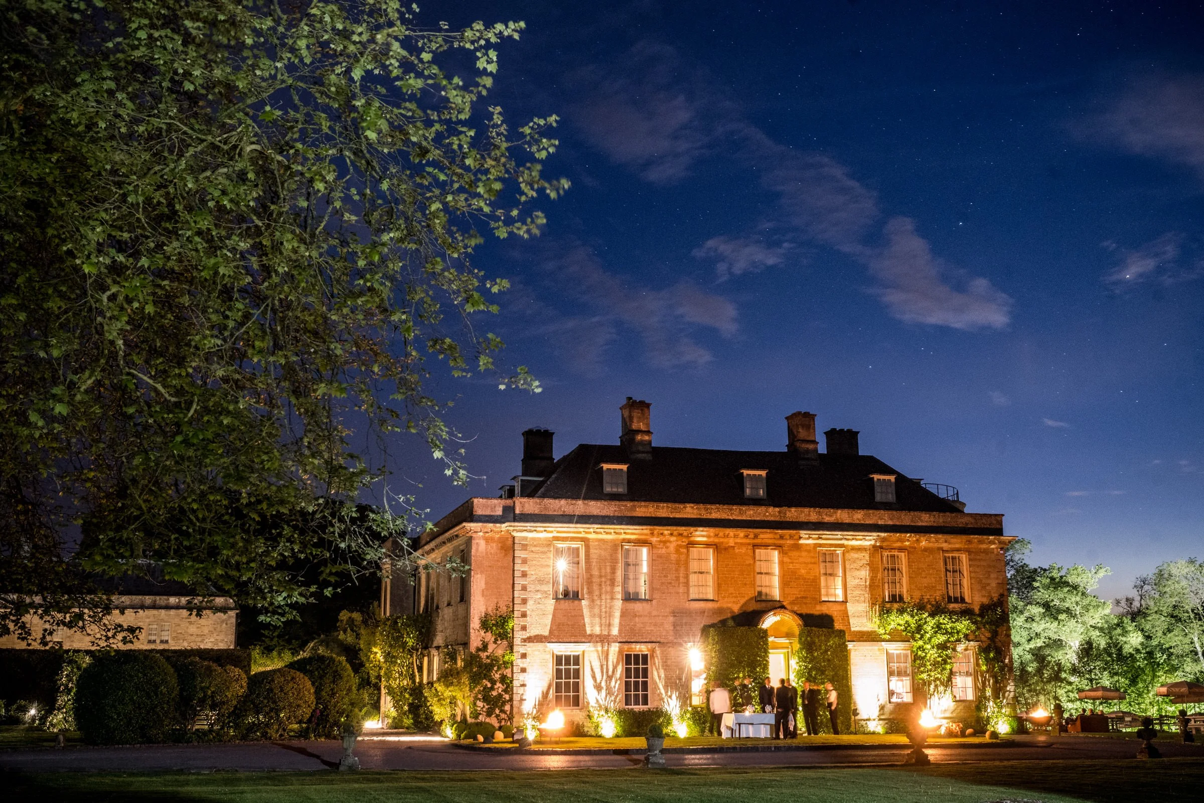 Babington House floodlit at night