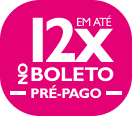 Pink circular graphic with text promoting pre-paid ticket options, indicating up to 12 installments.