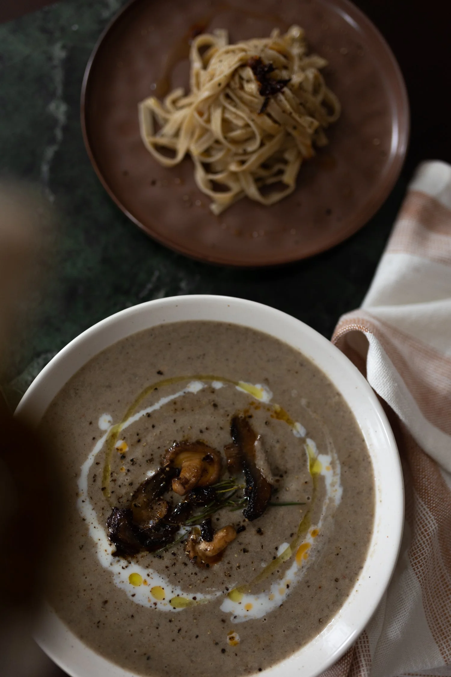 Warming up with a creamy truffle mushroom soup