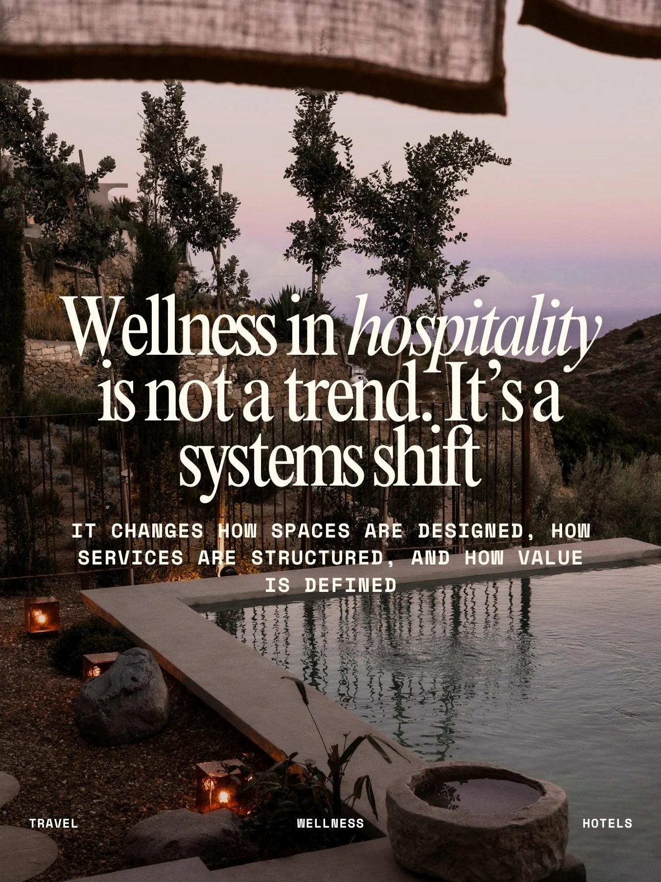 The conversation around wellness in hospitality is still often framed too narrowly, as if it only concerns spas, rituals, or design trends.

But what is happening underneath is much more fundamental.
Hospitality spaces are being reconsidered in terms