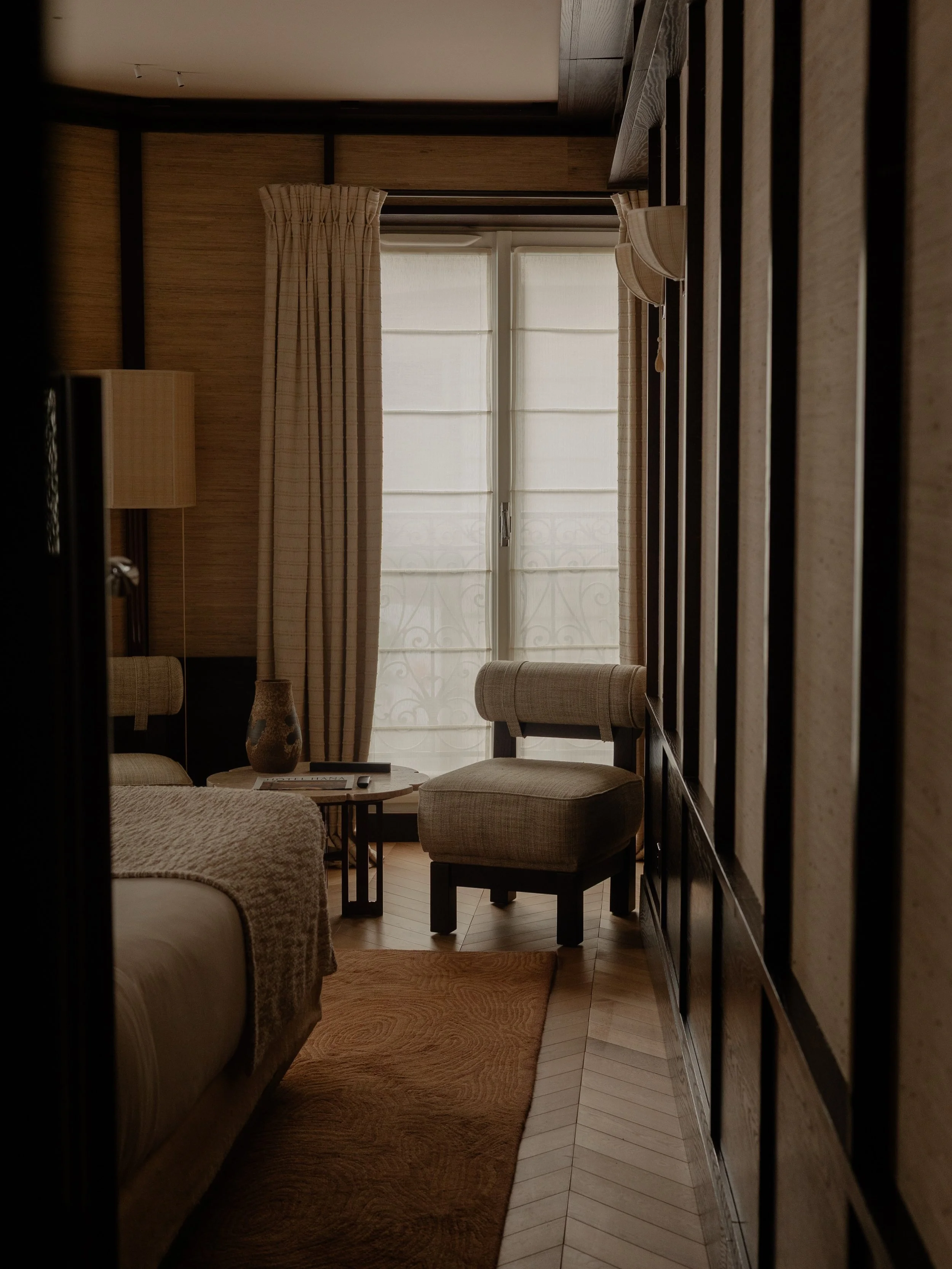 H&ocirc;tel Hana, Paris.

We finally got to photograph this one, and there&rsquo;s a lot going on behind that very understated entrance.

Designed by Laura Gonzalez, with Oliver Leone as artistic director, the interiors mix Japanese references with c