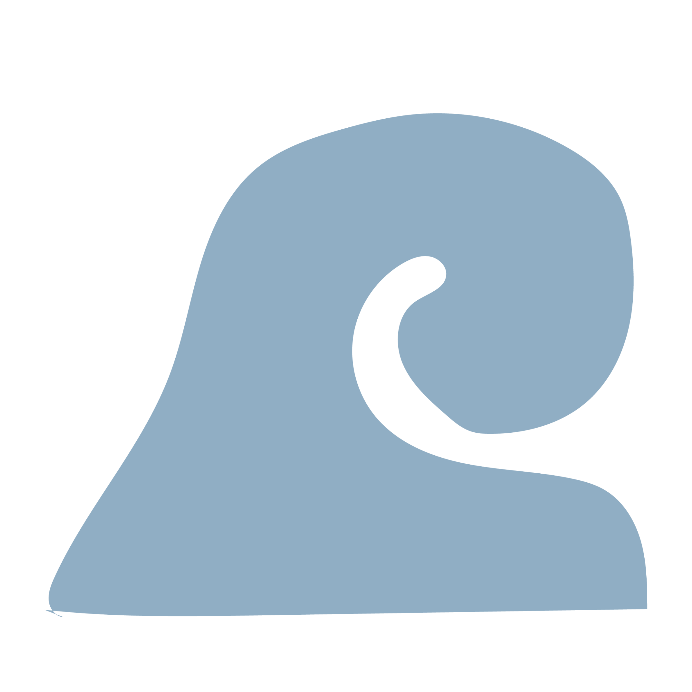 A stylized blue ocean wave with a rounded design