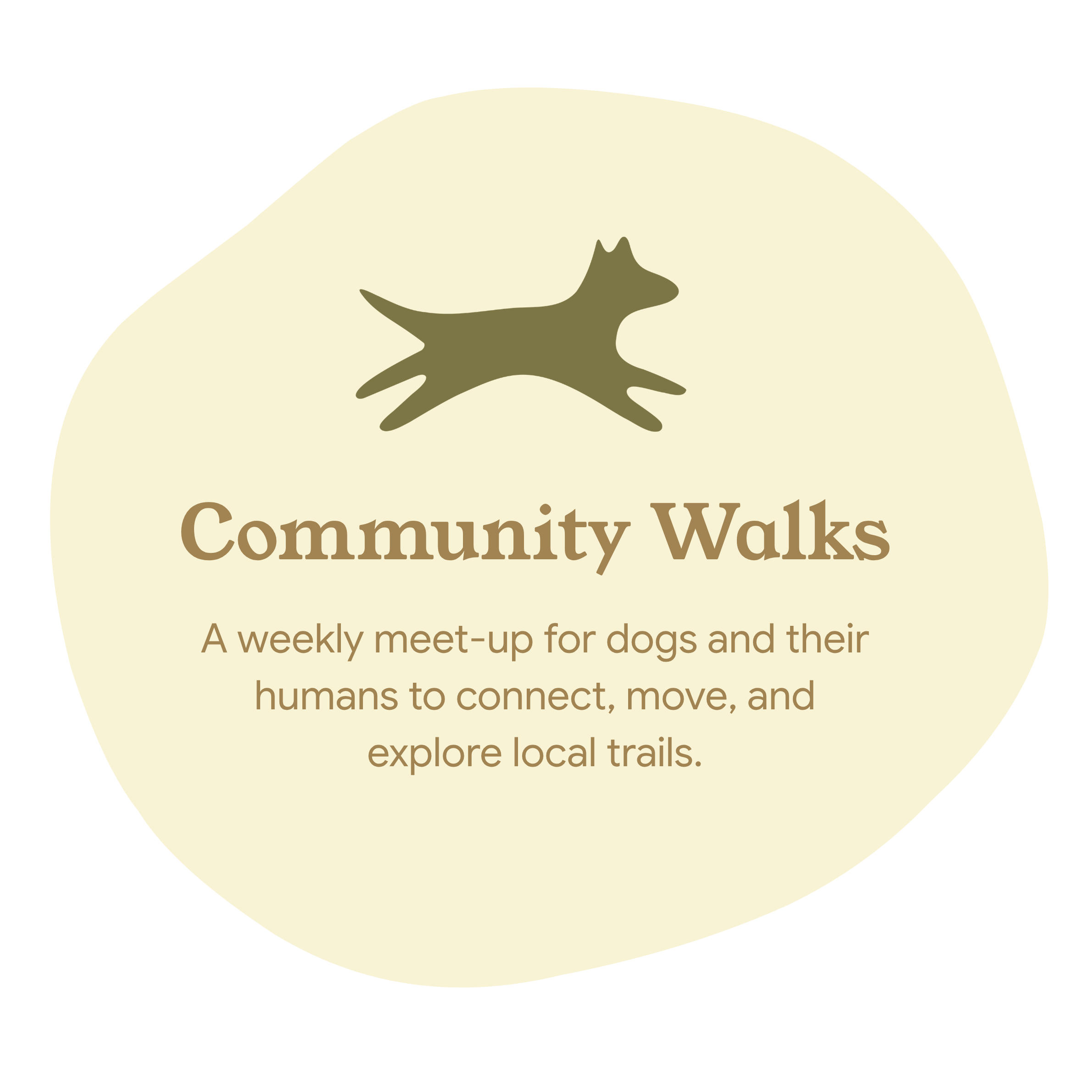 Logo for Community Walks, featuring a silhouette of a dog walking on a trail and the words 'Community Walks' beneath.