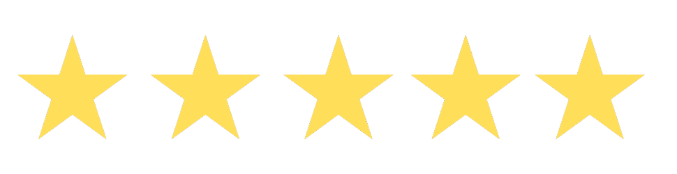 Five yellow stars on a black background, representing a five-star rating.