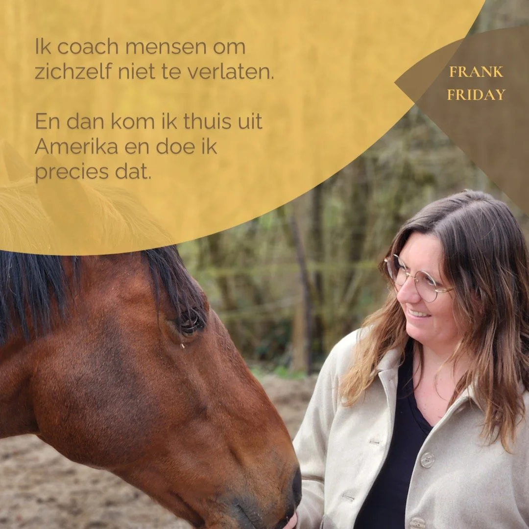 Frank Friday.
Ook ik ben een mens waar het niet altijd loopt zoals ik het wil.

Ik stapte op het vliegtuig van Amerika naar Belgi&euml; en had al meteen goesting om er weer in te vliegen.

Plannen. Idee&euml;n. Afspraken.

Maar mijn lichaam zei: nee.
