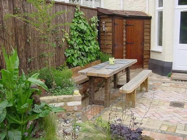 Bench and table made from reclaimed wood