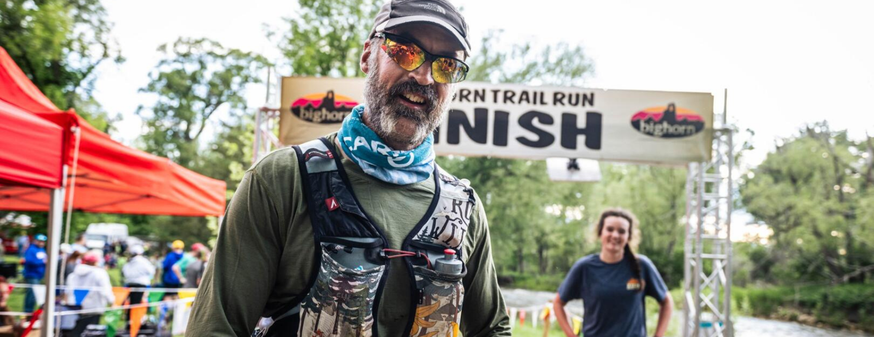 Run to Hunt coach Les Mignery completing the Big Horn 100 trail race.