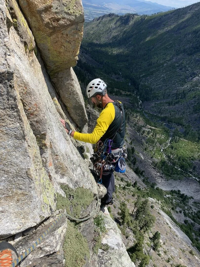 Run to Hunt coach Les Mignery rock climbing in Blodgett Canyon, Montana.