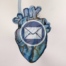 Drawing of a human heart with a mail envelope icon overlaid in the center, symbolizing communication or messaging.