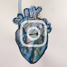 A detailed drawing of a human heart with blue and green shading.