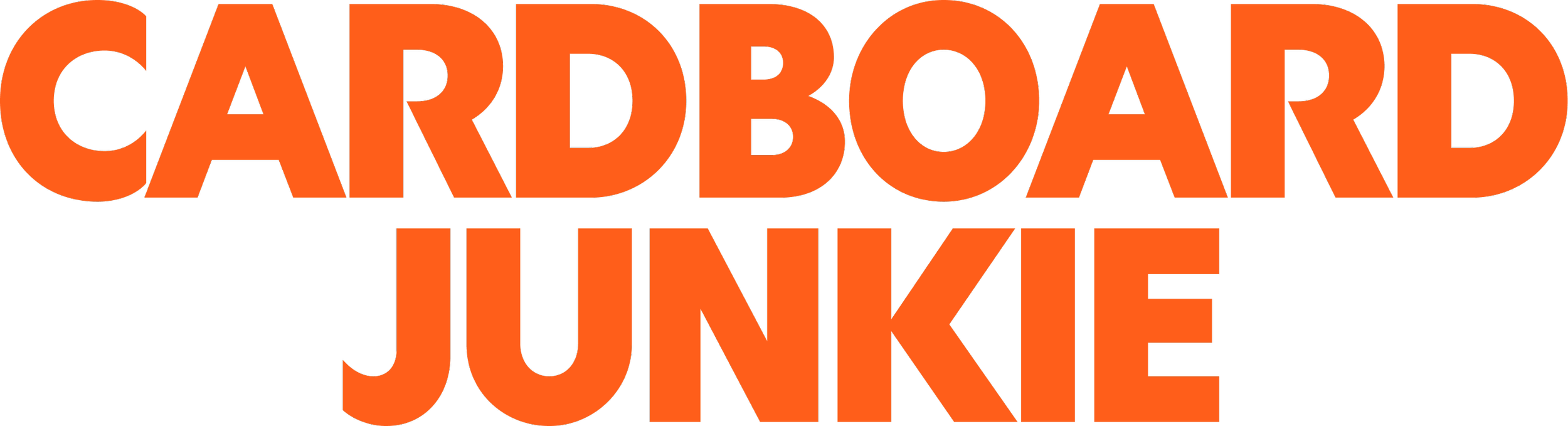 Bold, orange and black text that reads "Cardboard Junkie" in a stylized font.