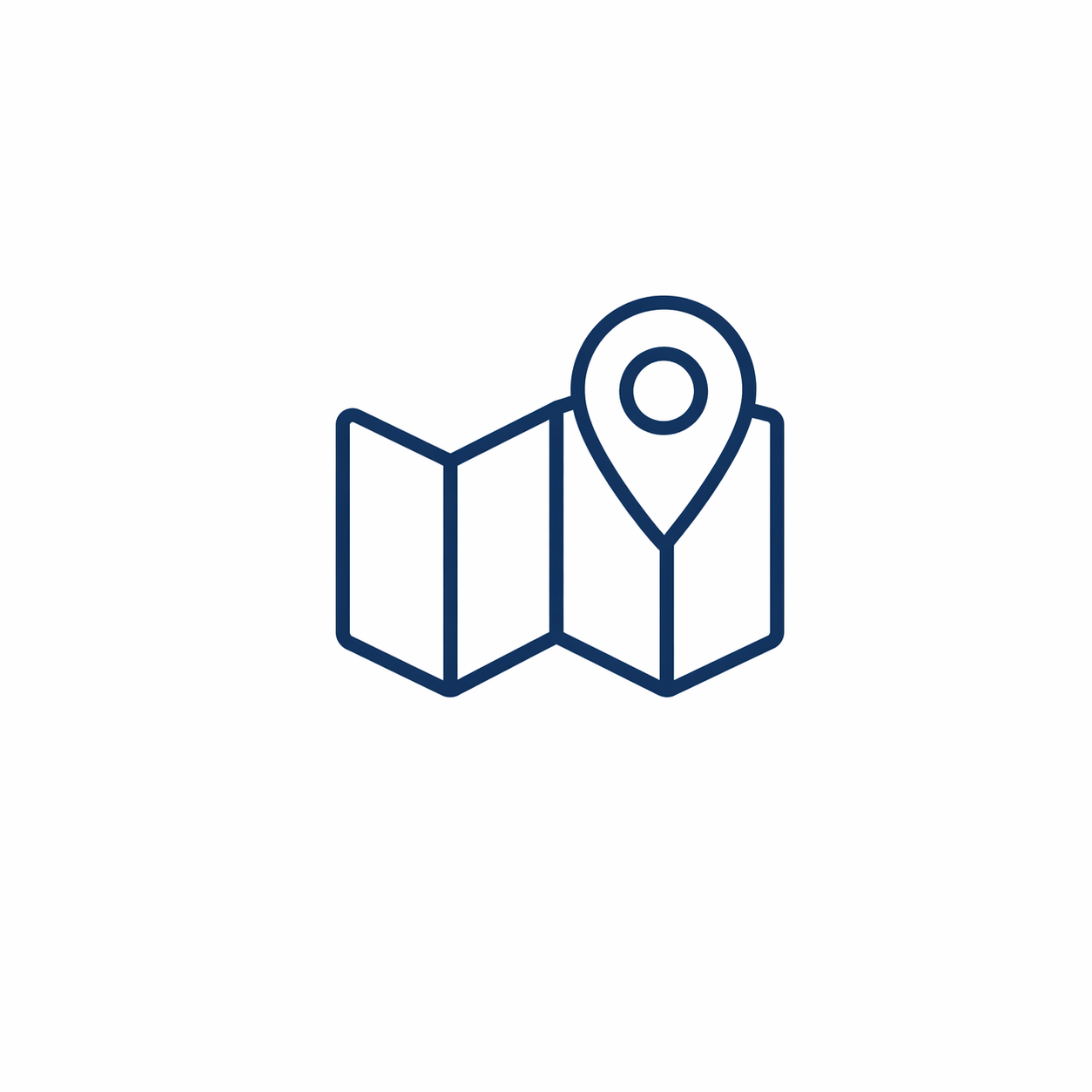 Outline of a folded map with a location pin on it.