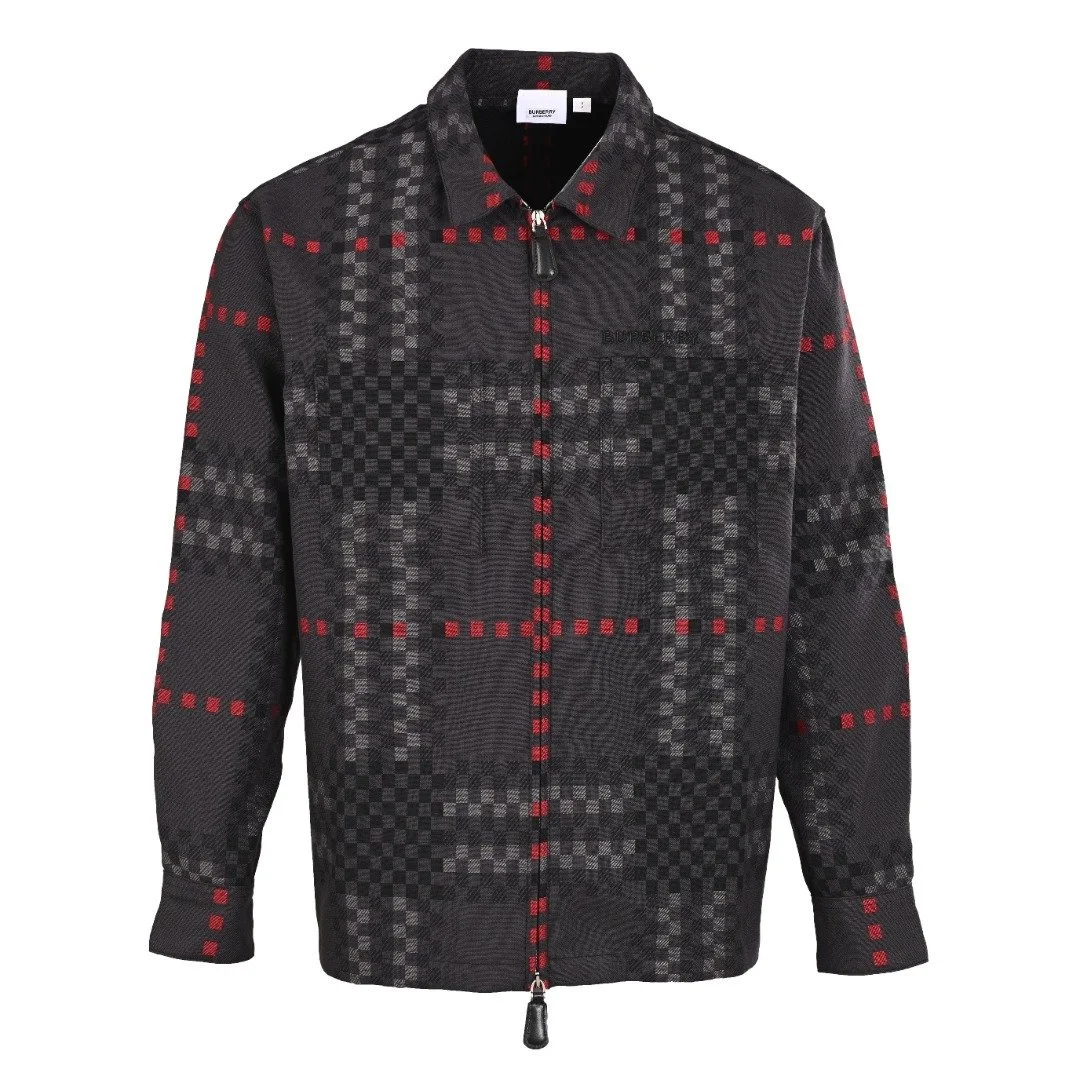 Burberry Pixel Check Wool-Blend Harrington Jacket