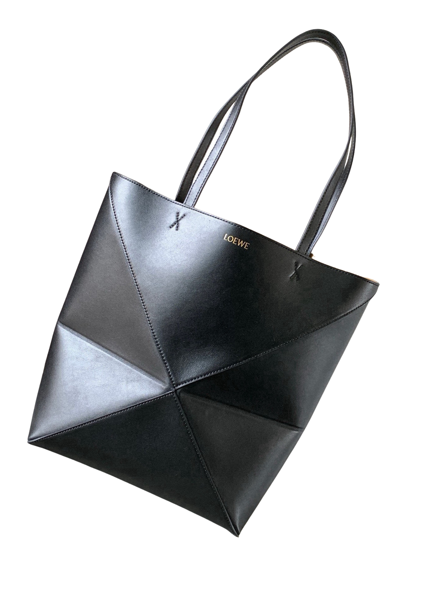 Lo*we Puzzle Fold Tote in Shiny Calfskin - Black