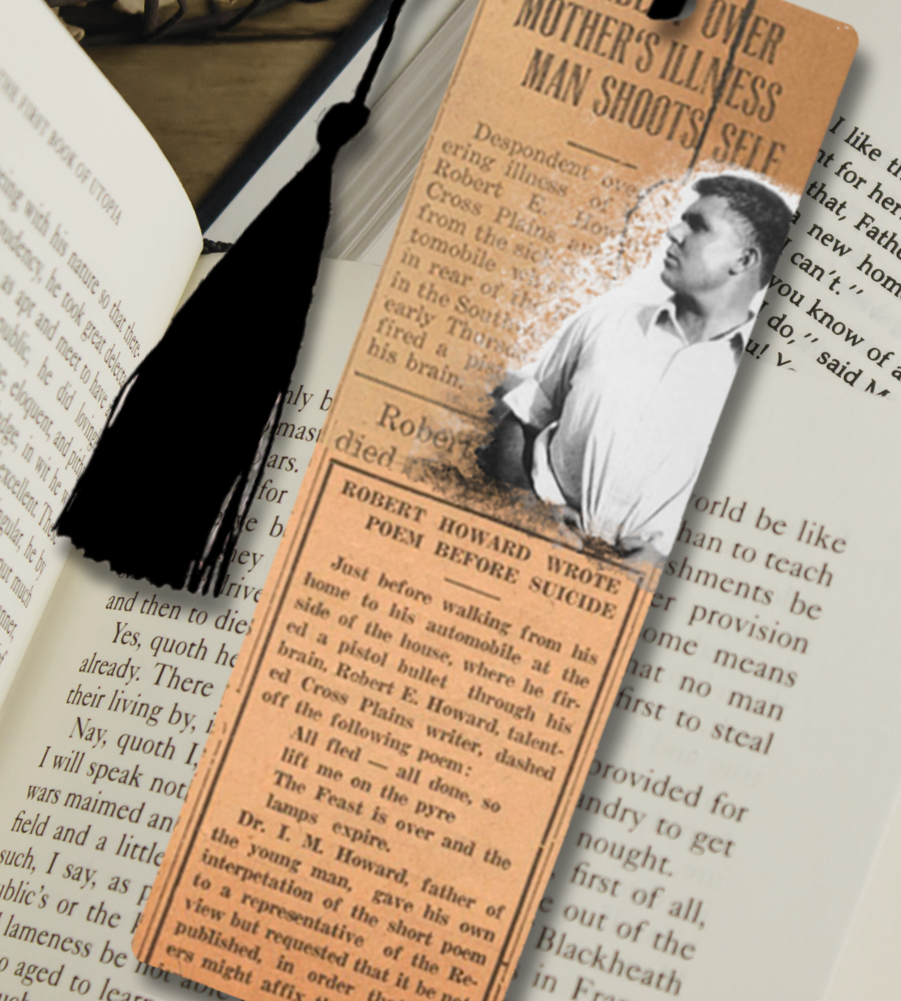 Robert E. Howard Historical Bookmark – Vintage Newspaper Collage