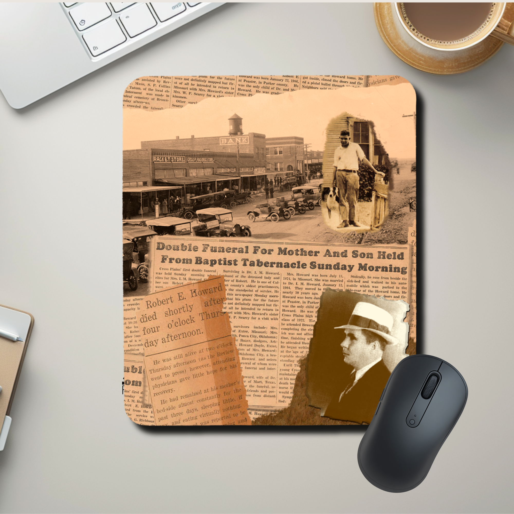 Robert E. Howard Historical Mousepad – Vintage Newspaper Collage