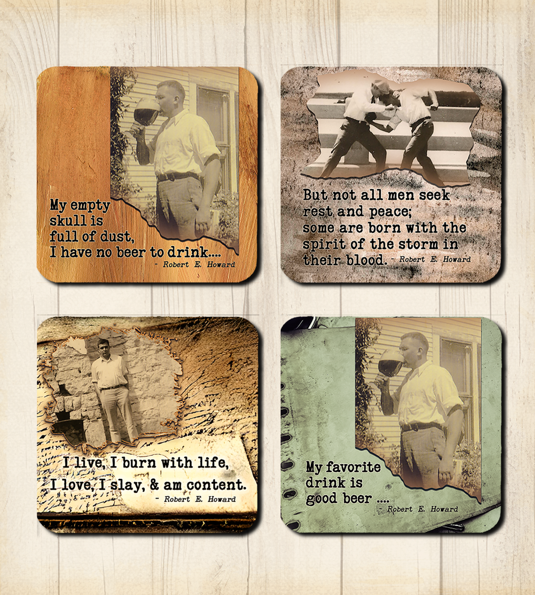 Robert E. Howard Coasters – Quote Set with Cork Back