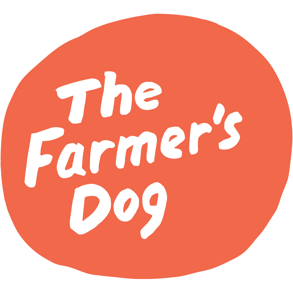A circular logo with a peach background and white text that reads "The Farmer's Dog".