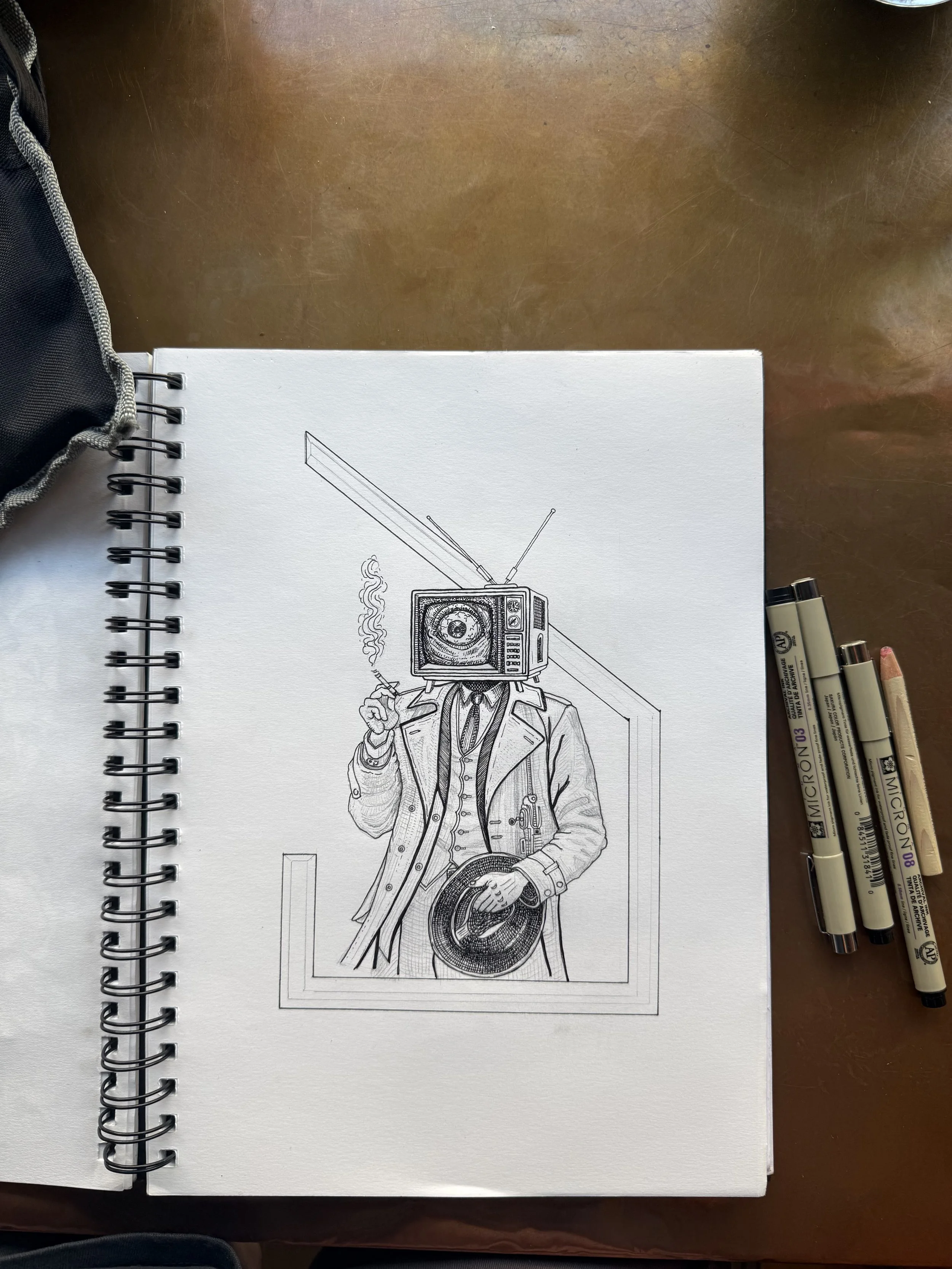 A study in identity and distortion, this piece replaces the human head with a screen—blurring the line between presence and projection