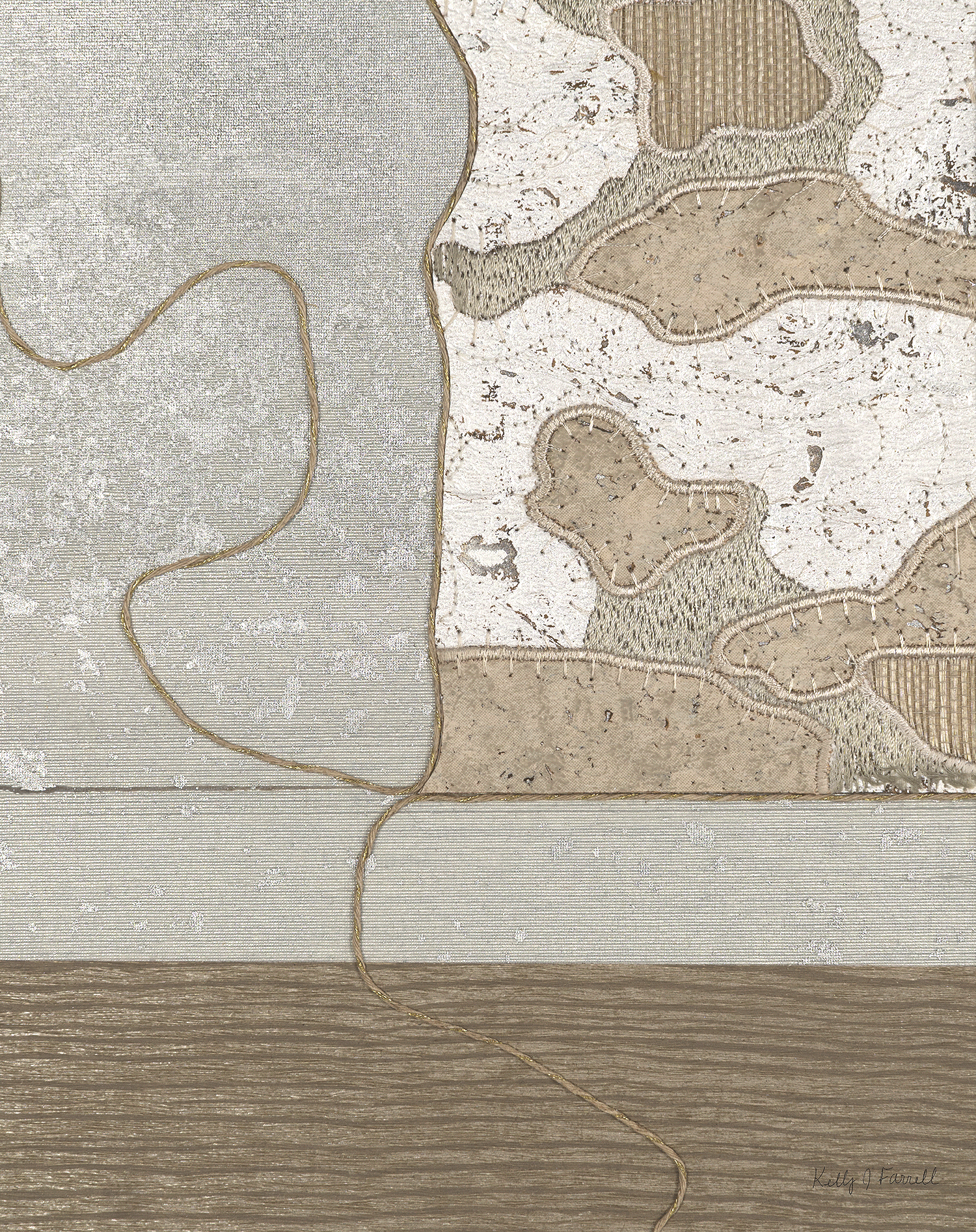 Green and Beige with Stitching
Mixed Media
12" x 15"H