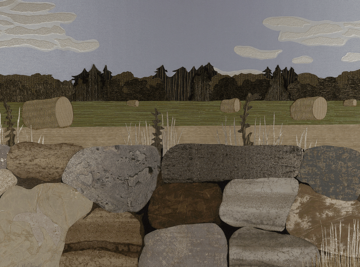 Stone wall & haystacks