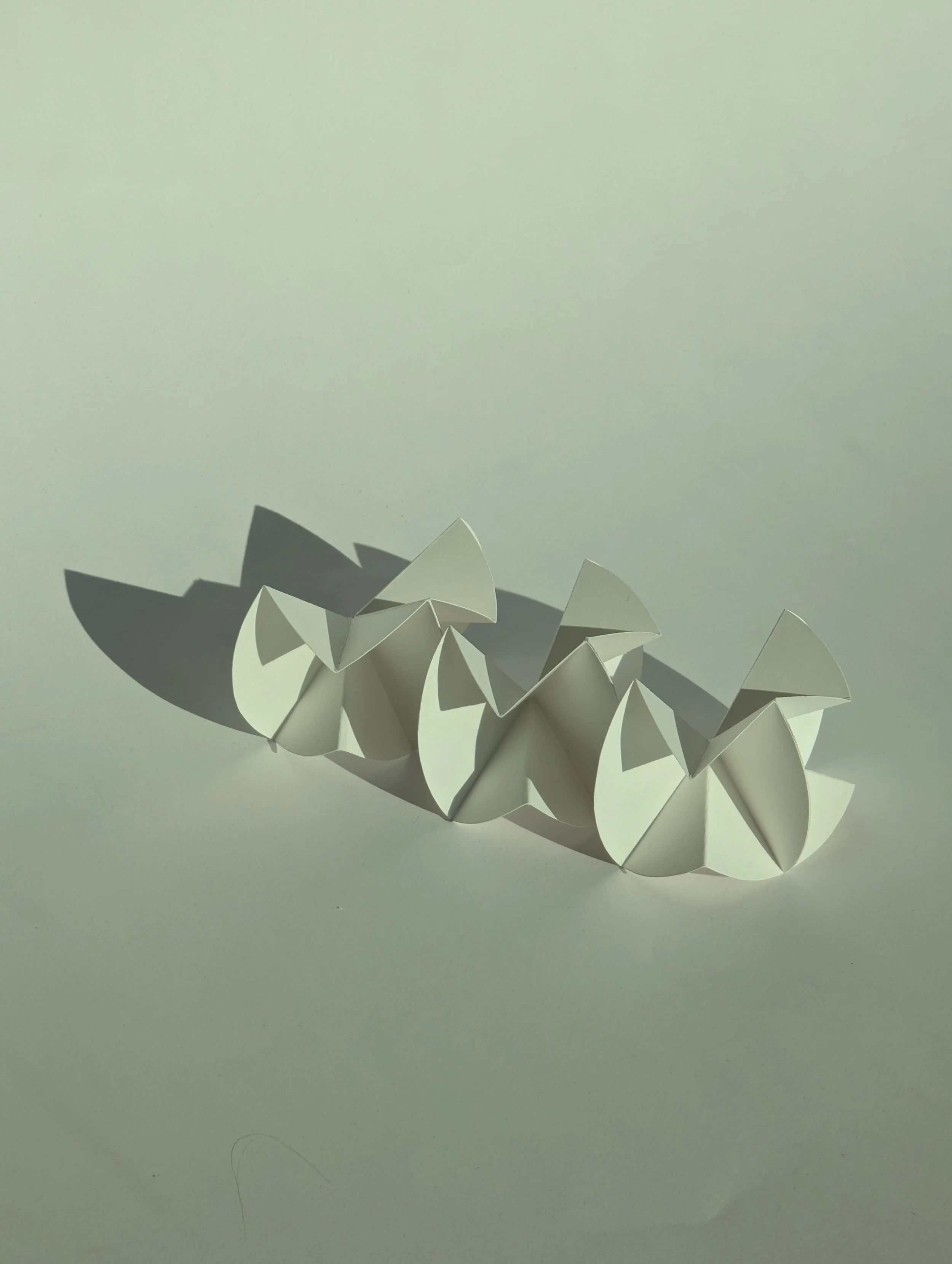 White paper coiled into a circular shape on a light-colored surface.