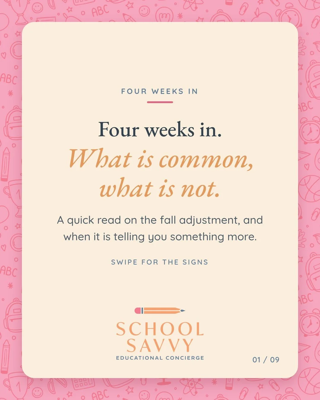 Four weeks in is when the questions start. 🍂

Most of what you are seeing right now is adjustment, and adjustment can present in so many ways. Tired kids, worried Sunday nights, tears at drop off or after school meltdowns. That is a child learning a