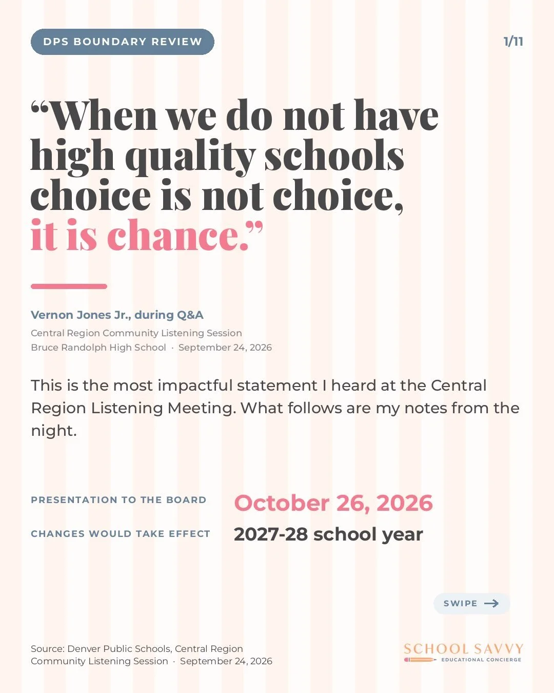 &ldquo;When we do not have high quality schools choice is not choice, it is chance.&rdquo;

Vernon Jones Jr. said that during the Q&amp;A at the Central Region Community Listening Session at Bruce Randolph High School on September 24, 2026, and it re