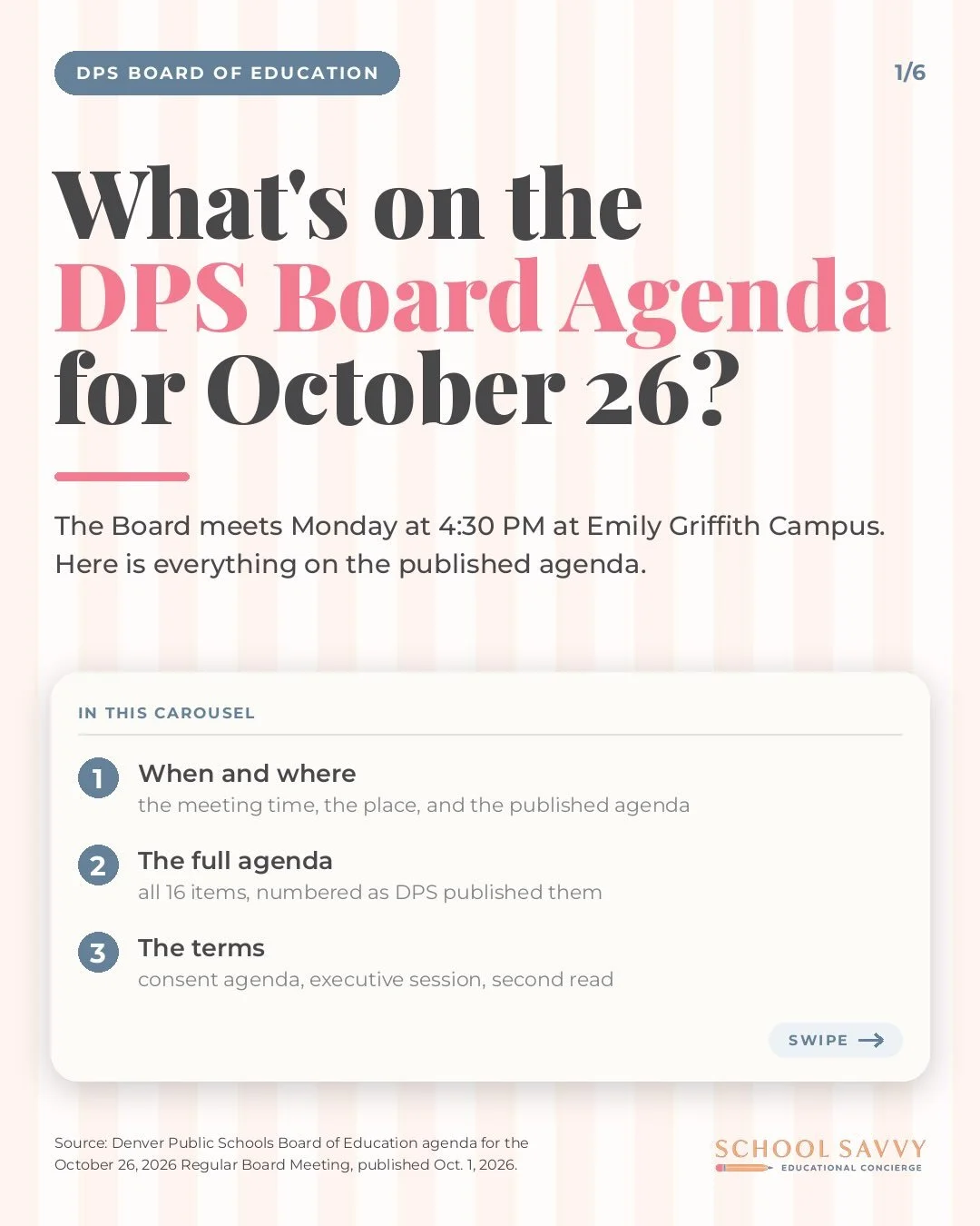 📣The DPS Board of Education meets Monday, October 26, and the agenda includes acceptance of the superintendent&rsquo;s evaluation.📚

The Regular Board Meeting starts at 4:30 PM on Monday, October 26, 2026 at Emily Griffith Campus, 1860 Lincoln St.,