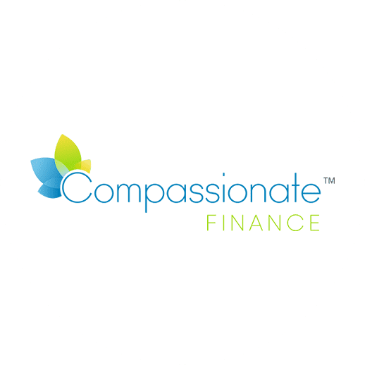 Logo for Compassionate Finance with stylized leaves and text.