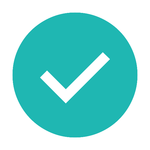 A teal circle containing a black check mark.