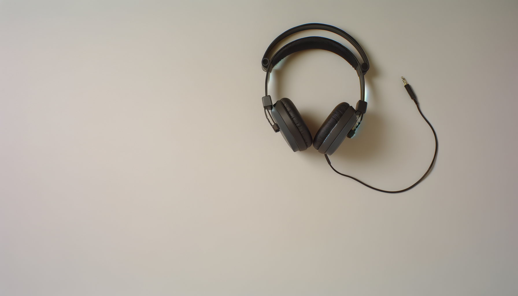 Black over-ear headphones with a microphone on a white surface.