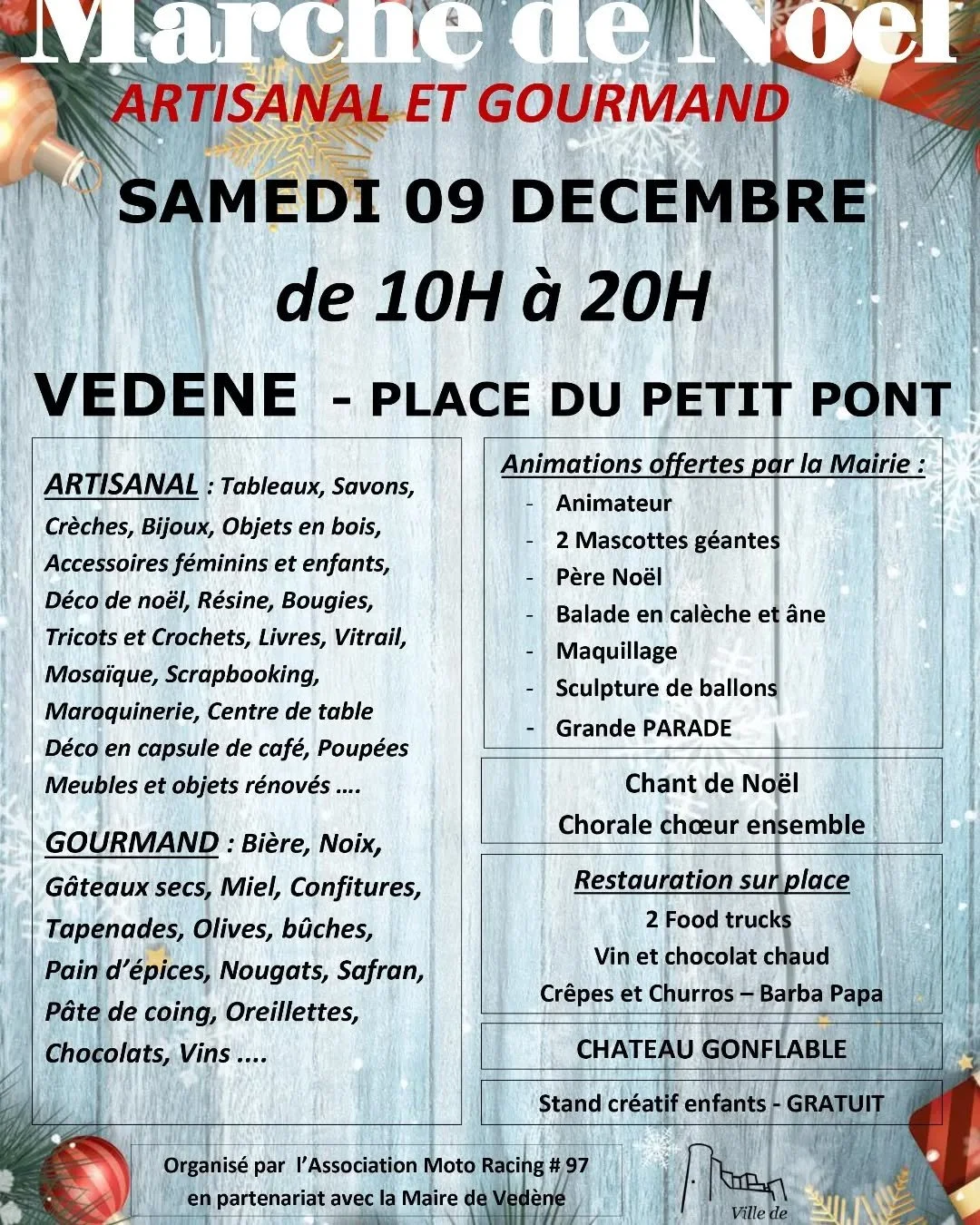 Samedi 9 d&eacute;cembre, de 10h &agrave; 20h, c'est le march&eacute; de No&euml;l &agrave; Ved&egrave;ne 🎄✨
 Je serai pr&eacute;sente pour vous proposer quelques tableaux et mes oneline 🖤🤍
Id&eacute;es de cadeau de No&euml;l pour les amateurs d'a