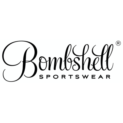 The logo for Bombshell Sportswear in black cursive and block text on a white background.