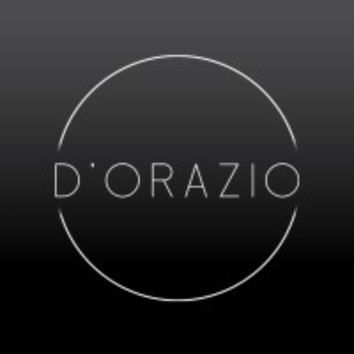 Logo for D'Orazio, featuring a white circle and text on a black background.
