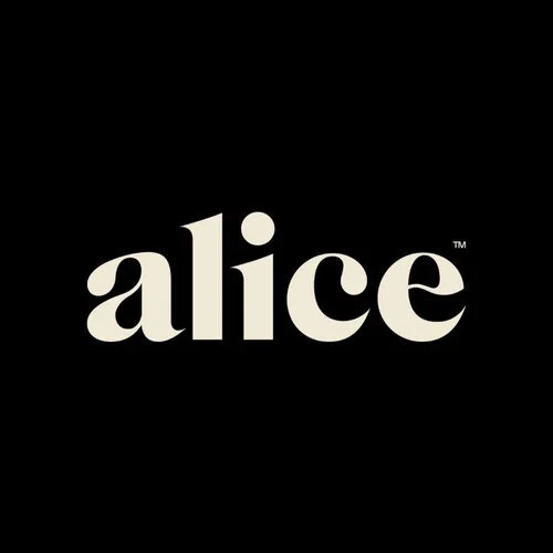 The word 'alice' in lowercase white letters on a black background.
